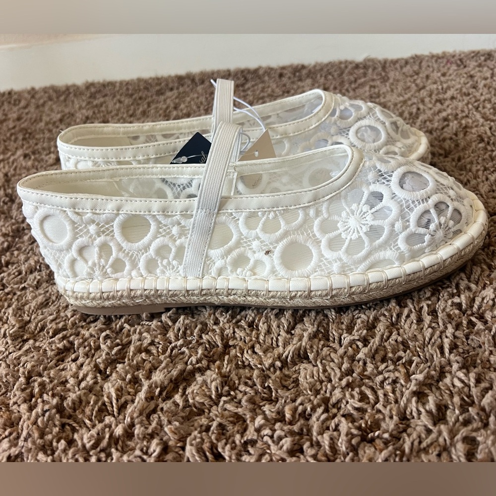 NWT Women's White Lace Espadrille Mary Jane Flats 9.5 - Picture 10 of 11